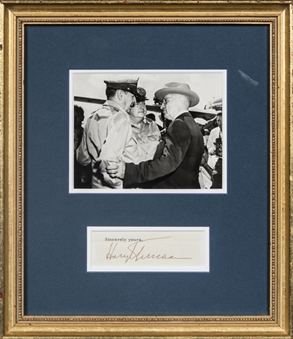 Harry Truman Signed Cut With Photograph In Framed Display (JSA)